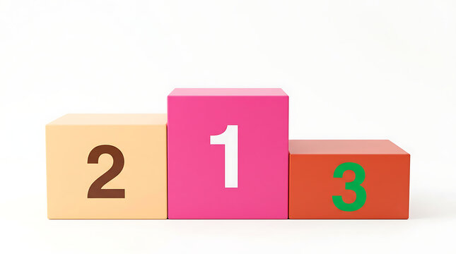 A colorful podium with blocks numbered one, two, and three prominently displayed.