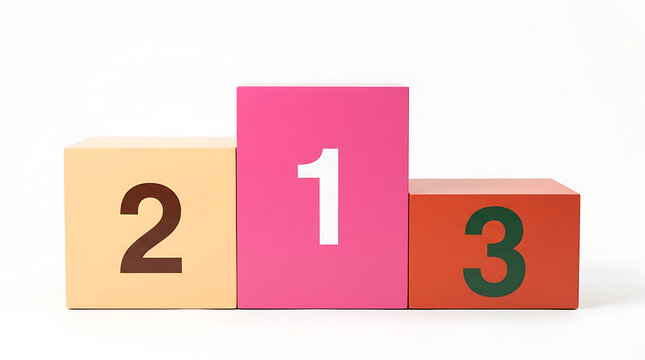 A colorful podium with blocks ranked 1st, 2nd, and 3rd place is displayed prominently.