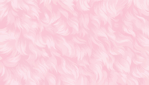 A soft and luxurious pink faux fur texture background with wavy strands. This abstract vector illustration provides a plush, fluffy, and elegant aesthetic for creative design projects and patterns.