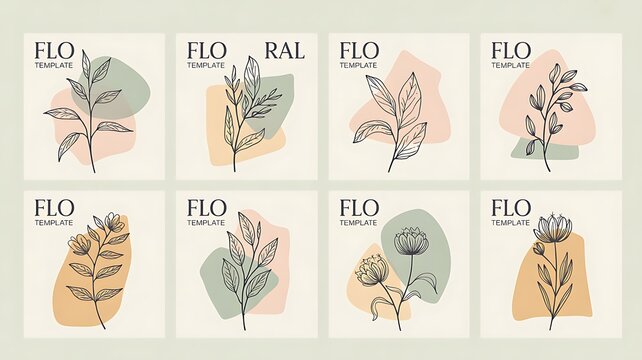 Minimal Botanical Floral Card Collection with Abstract Leaf Designs