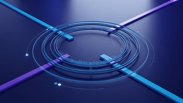 Abstract Futuristic Technology Background with Glowing Circular Neon Lines Digital Network Design
