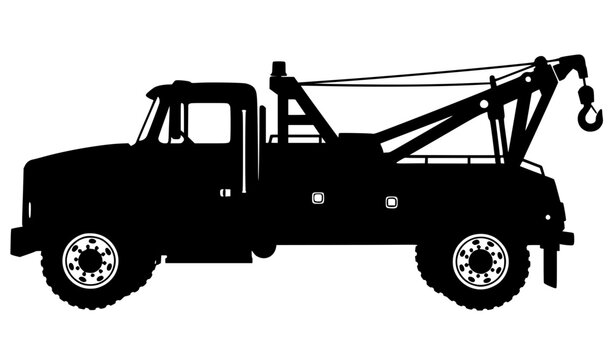 Black Tow Truck Silhouette with Hook Vector Illustration