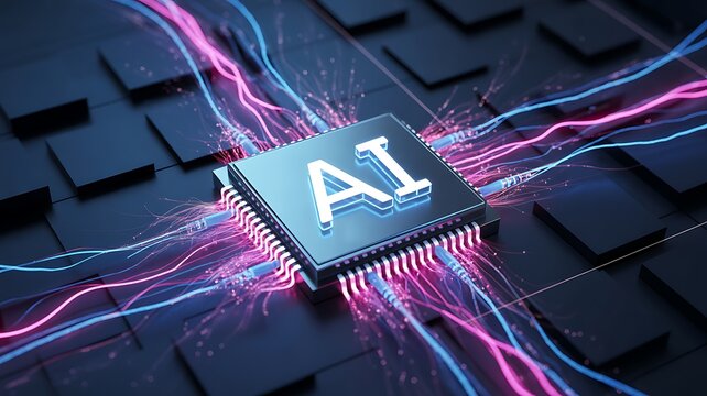 Artificial Intelligence AI Chip Technology Background with Futuristic Processor and Digital Circuit Network