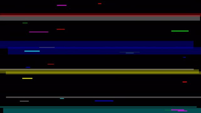 Glitchy tech loop displays distorted colorful bars and signals on screen