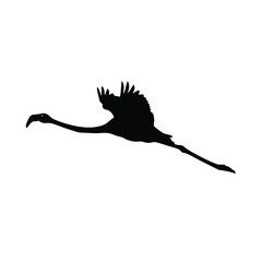 Obraz premium Elegant black silhouette of a flying flamingo in vector illustration style