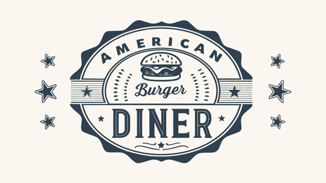 American burger diner logo with stars on cream background