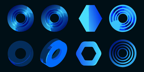 Blue Three Dimensional Geometric Shapes With Gradient Lighting © Pali