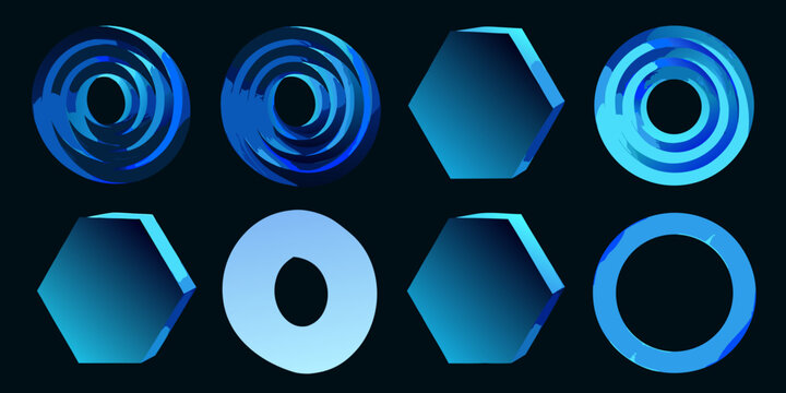 Blue 3d Geometric Shapes With Gradient Abstract Modern Design Elements