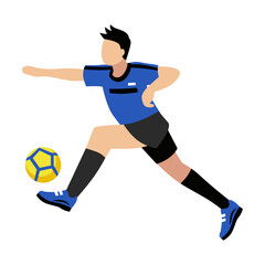 Obraz premium Cartoon illustration of a soccer player kicking a ball in action pose transparent background