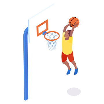 Cartoon illustration of a basketball player dunking the ball in action pose transparent background
