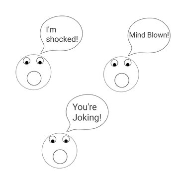 Surprised emoji faces with speech bubbles saying "Im Shocked","Mind Blown", and "Youre joking"
