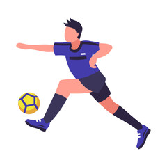Fototapeta premium Dynamic cartoon illustration of a soccer player kicking a ball in action transparent background