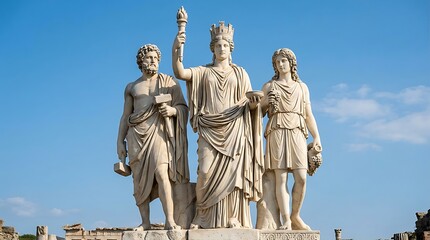 Obraz premium Ancient roman statues of historical figures on display