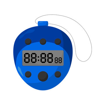Cute blue digital stopwatch timer with lanyard showing eighty eight seconds transparent background