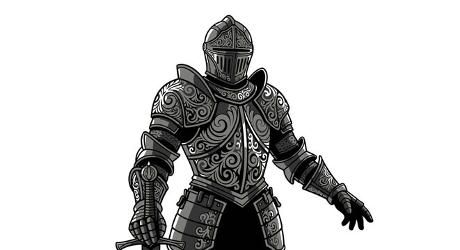 Ornate medieval knight in plate armor holding a sword