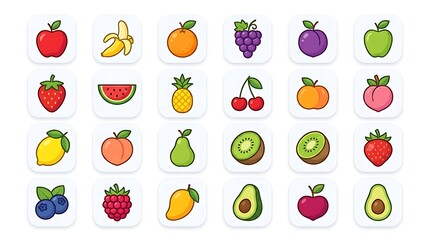 Obraz premium Colorful cartoon fruit and vegetable characters collection.