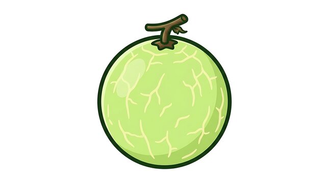 Green apple with black stem on white background.