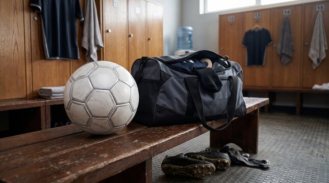 Soccer ball with a sports bag, symbolizing preparation, travel, and an active athletic lifestyle.