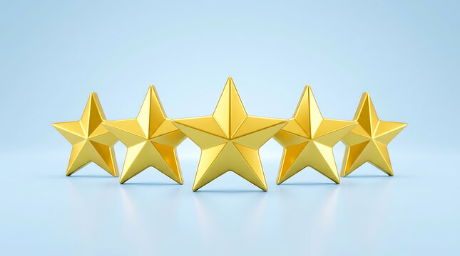 Four gold stars aligned horizontally on a light blue surface and background