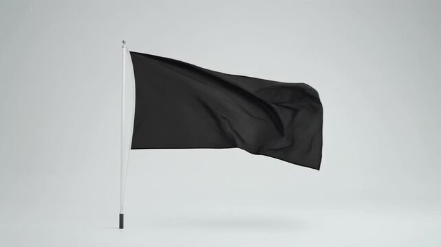 Minimalist Black Flag Waving in Clean White Studio Environment &ndash; Pure White Seamless Background