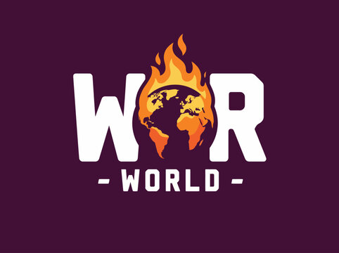 A bold graphic depiction of the word 'WOR' accompanied by a fiery globe, representing global issues with a striking motif that underlines urgency and dramatic world changes.