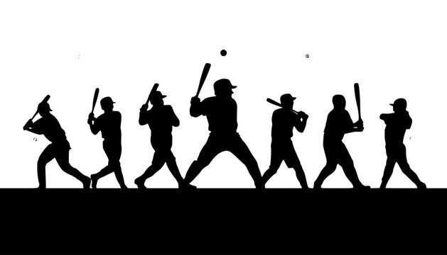 Baseball Player Batting Stance Silhouette Set Vector Collection