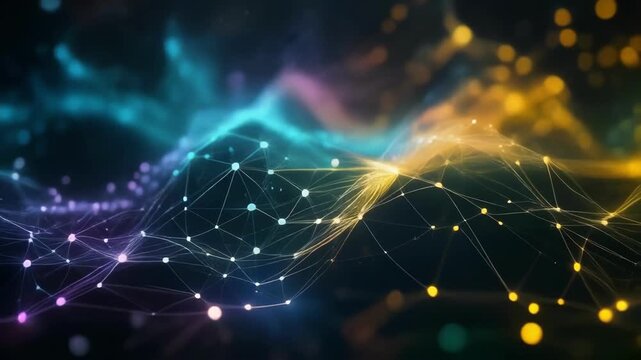 Abstract digital network of glowing interconnected nodes and particles
