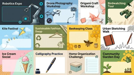 Naklejka premium Modern Educational Event Poster Templates for Workshops, Classes, and Community Activities