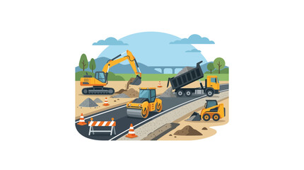 Naklejka premium Construction site with heavy machinery working.