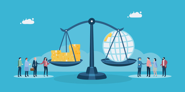Scales Of Justice With People And Globe Vector Illustration