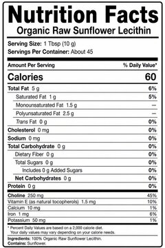 nutrition facts label image for organic raw sunflower lecith