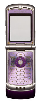 Vintage mobile phone Motorola Razr V3 open frame. png isolated on transparent background