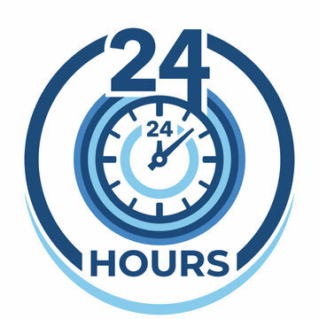 A clock icon showcasing the number '24' alongside circular graphics, representing the concept of 24-hour time management and the importance of efficiency in our lives.