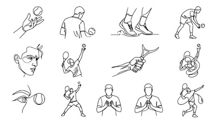 Fototapeta premium Tennis Player Line Art Collection: Action Poses and Facial Expressions