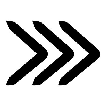 Arrows pointing right consist of three stacked bold black chevron shapes indicating forward motion or progression.