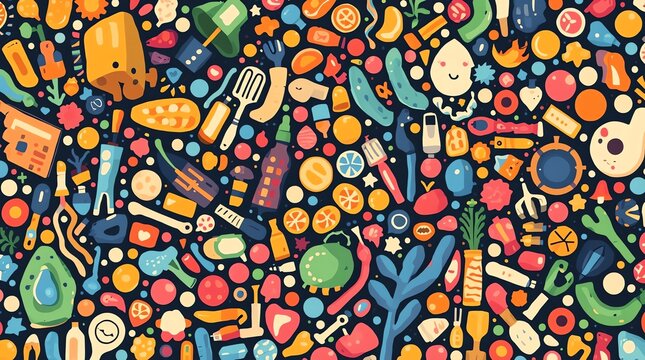 Colorful Abstract Pattern of Everyday Objects.