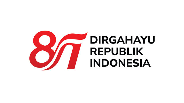 Red stylized number 81 logo for Indonesia 81st Independence Day, with Dirgahayu Republik Indonesia text. Isolated on a white background. Perfect for national celebration and patriotic designs.