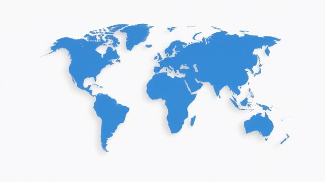 Clean Minimalist Flat World Map on Pure White Background &ndash; Simple Solid Blue Continent Shapes