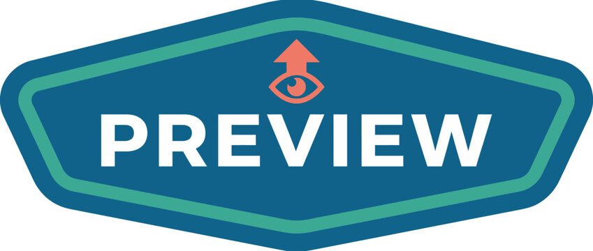 A sleek graphic design of a 'Preview' button featuring an upward arrow and eye symbol, ideal for user interfaces, signaling a function to view content before finalizing.