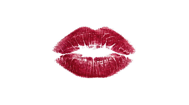 Red lipstick kiss mark on transparent background