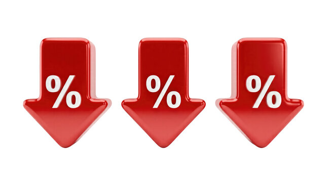 Red percent down arrows on transparent background