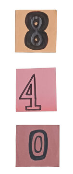 Black number four and zero on pink squares flat design