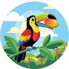 Fototapeta premium A visually striking illustration of a toucan, showcasing its vibrant colors while perched on leafy branches, symbolizing tropical beauty and nature's diversity.