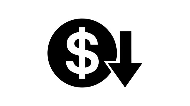 Dollar sign with downward arrow icon representing financial loss and price reduction