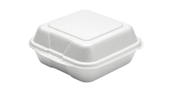 White styrofoam takeout container with lid
