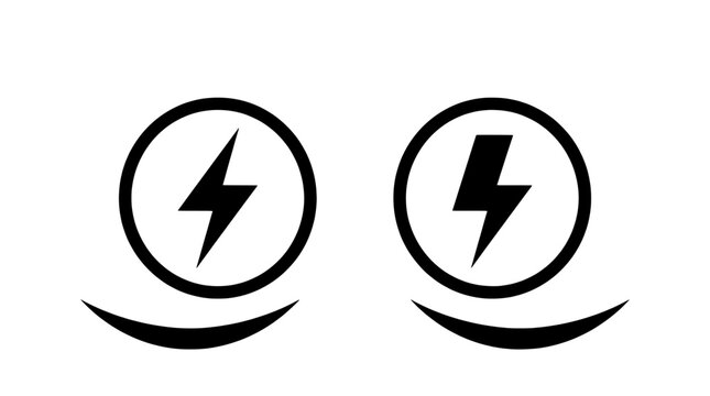 Black and white lightning bolt icons inside circles with curved lines below, energy and power symbols for web interface design