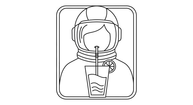 Astronaut drinking a refreshing beverage with lemon slice and straw in space helmet