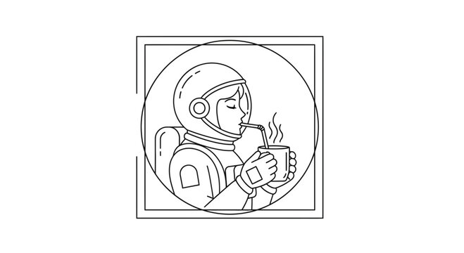 Astronaut drinking coffee in space, illustration, science fiction, zero gravity