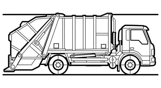 Garbage Truck Line Art Illustration - Waste Management Vehicle