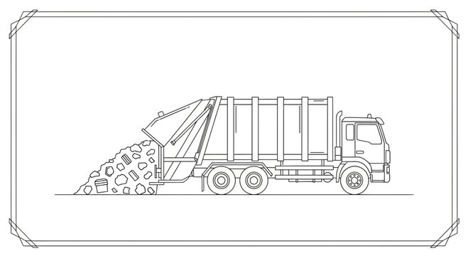 Garbage Truck Unloading Waste, Recycling, Sanitation Vehicle, Waste Management
